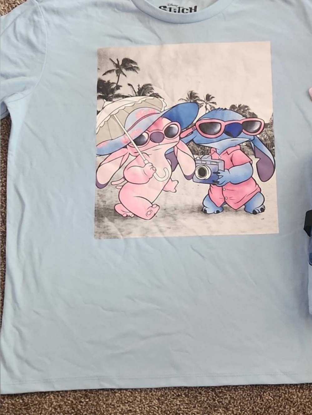 Disney Light Blue Stitch & Angel Graphic Tee